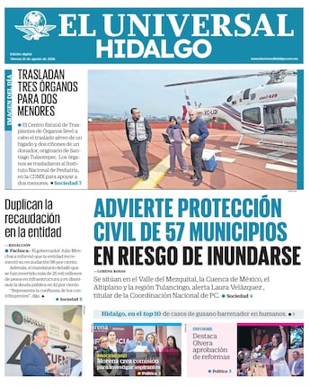 Portada El Universal Hidalgo 21/8/26
