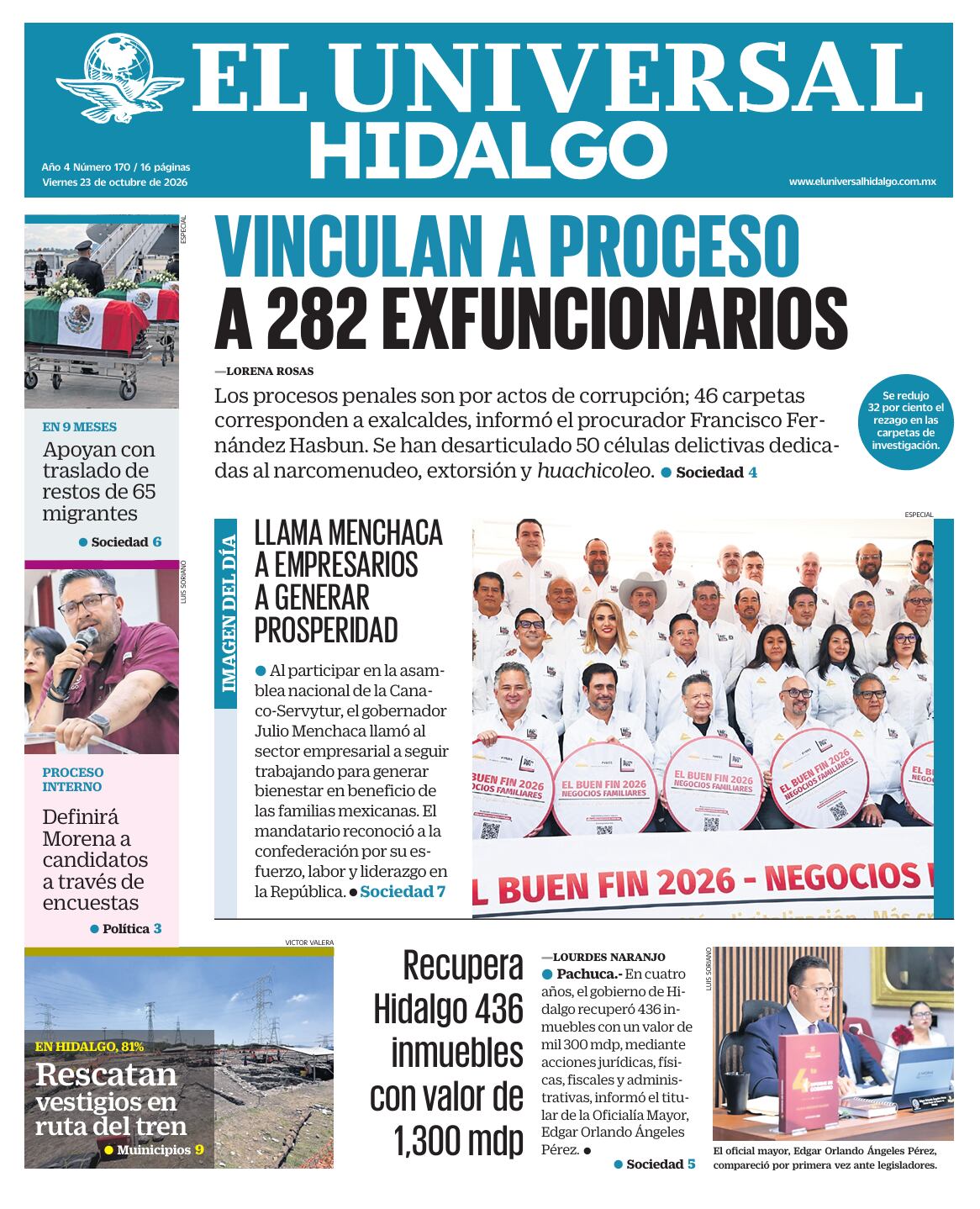 Portada El Universal Hidalgo 23/10/26
