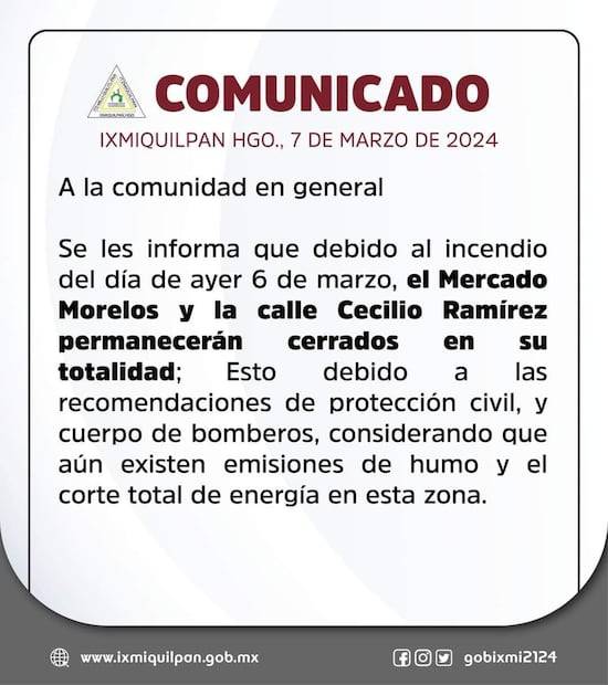 Comunicado Protección Civil de Ixmiquilpan