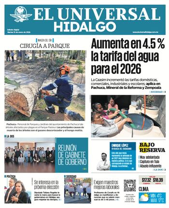 Portada El Universal Hidalgo 13/1/26