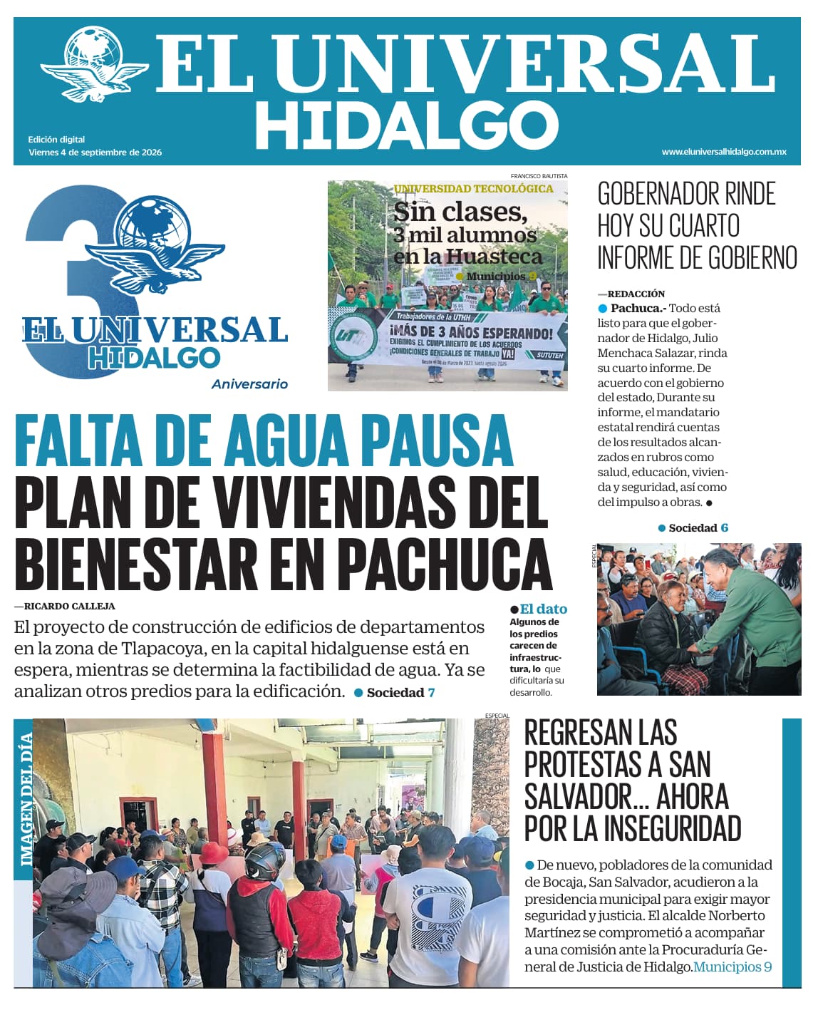 Portada El Universal Hidalgo 4/9/26