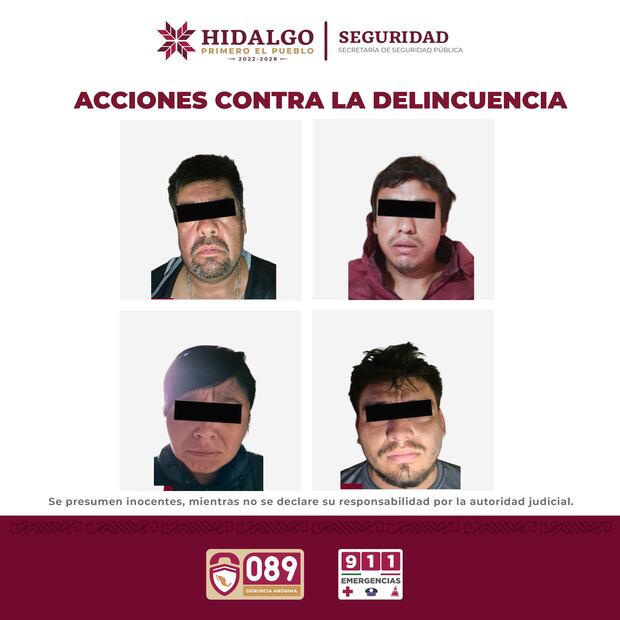 Detienen a 4 personas en Zimapán por presunta venta de drogas y actividades delictivas | Fotos: SSPH