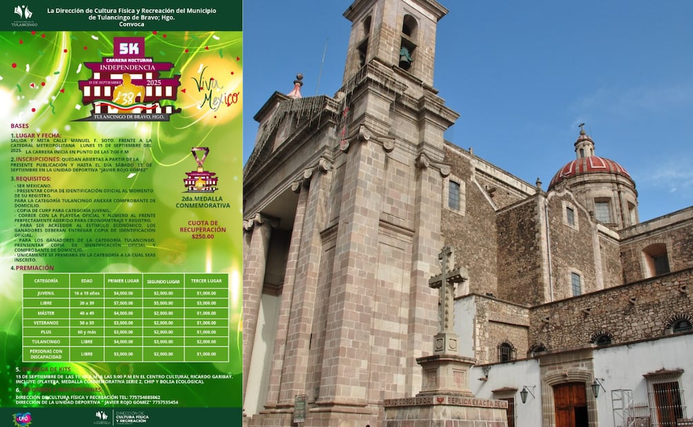 Flyer de la 38° edición de carrera nocturna de independencia | Foto: Gobierno Municipal de Tulancingo de Bravo Hidalgo