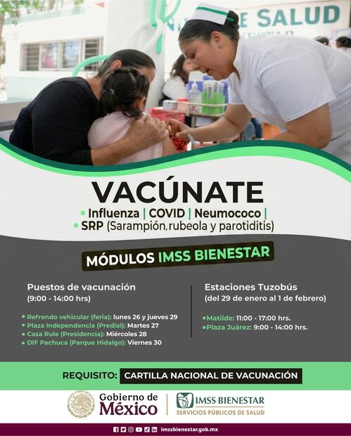 Instalan módulos de vacunación en puntos públicos de Pachuca ante brote de sarampión | Cortesía