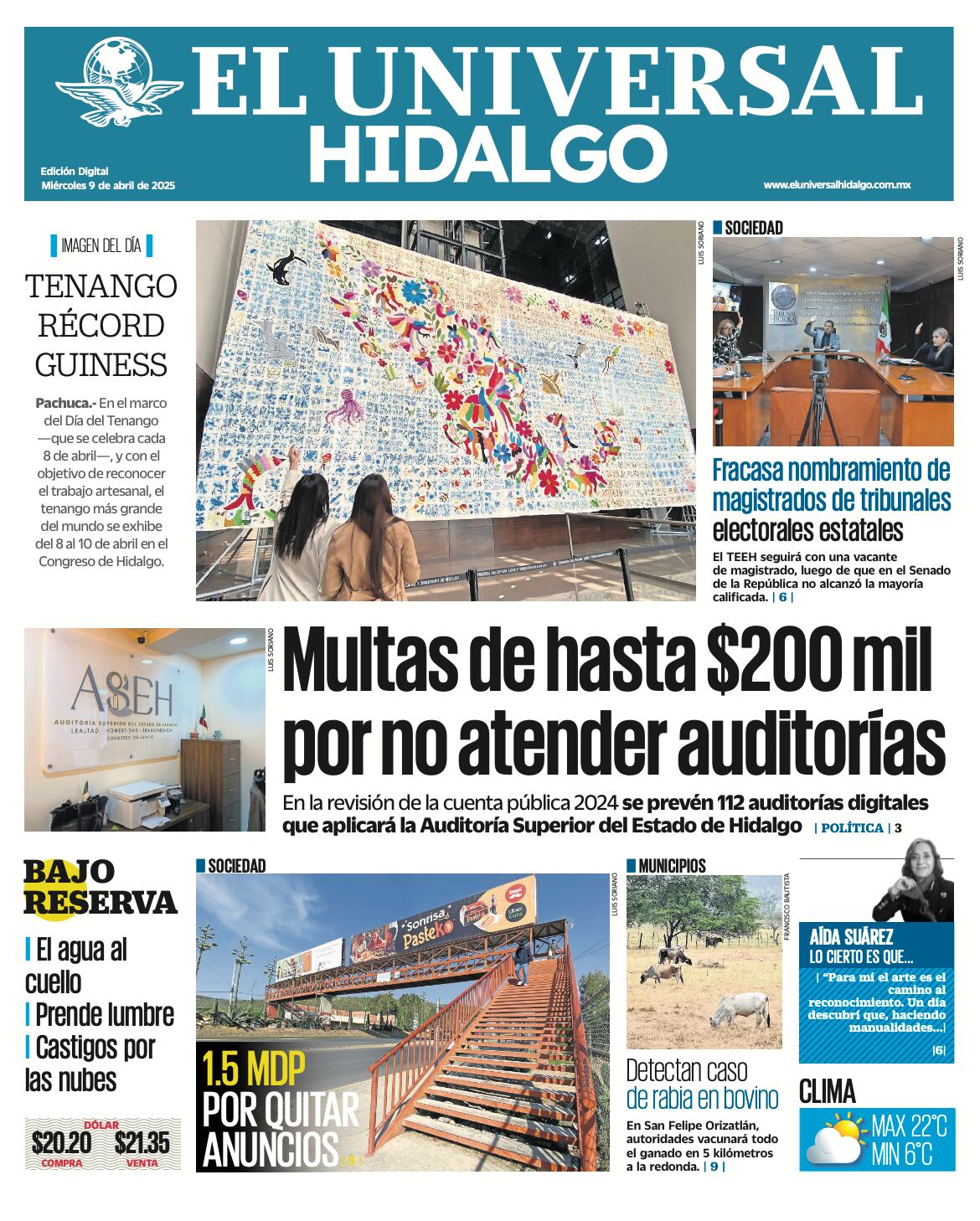 Portada El Universal Hidalgo 090425