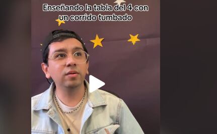 Profesor enseña tabla del 4 a alumnos con corrido de Peso Pluma
