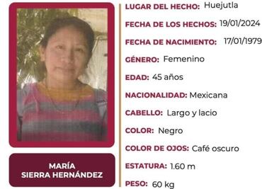 Intensifican búsqueda de María Sierra en Huejutla