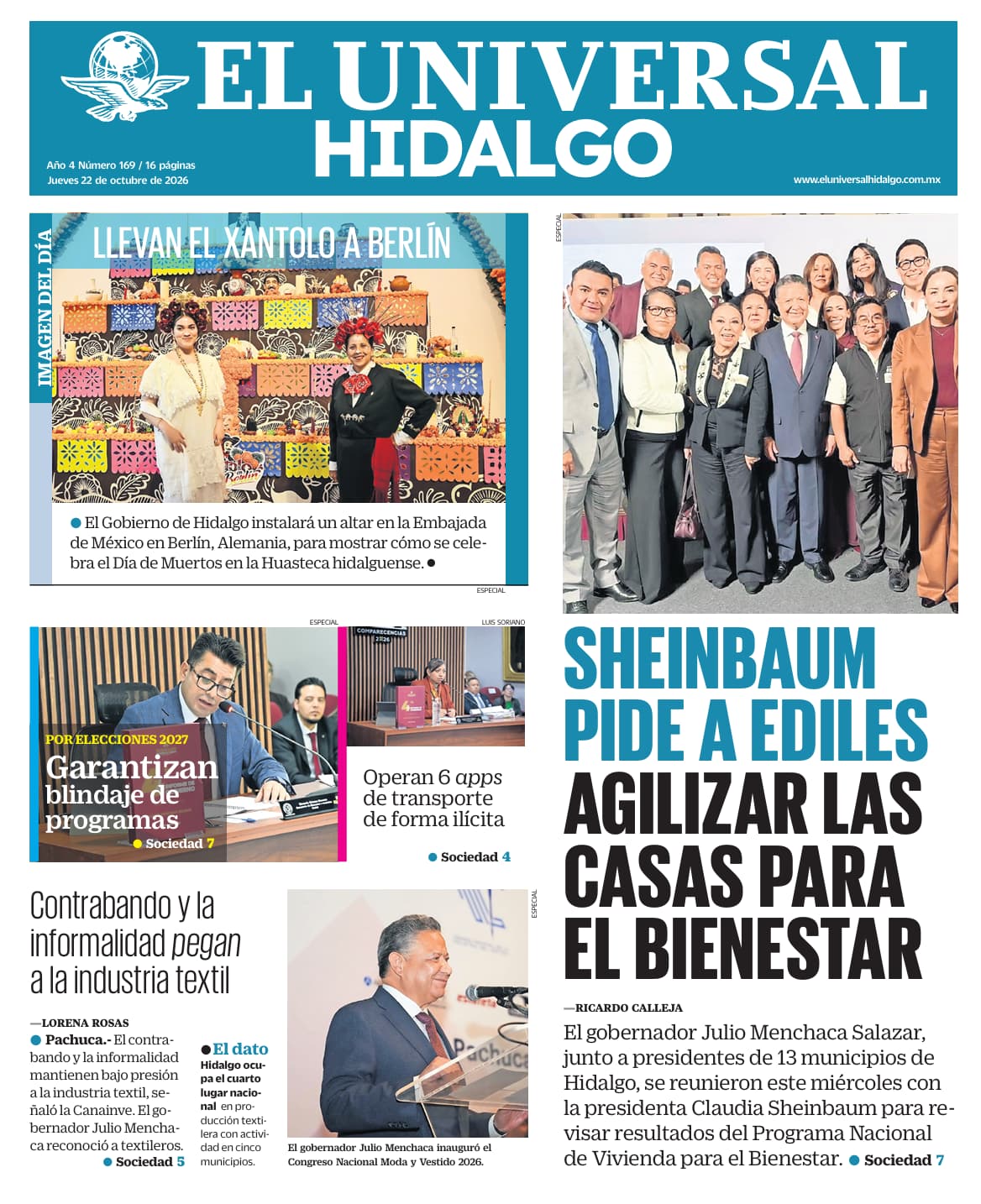 Portada El Universal Hidalgo 22/10/26