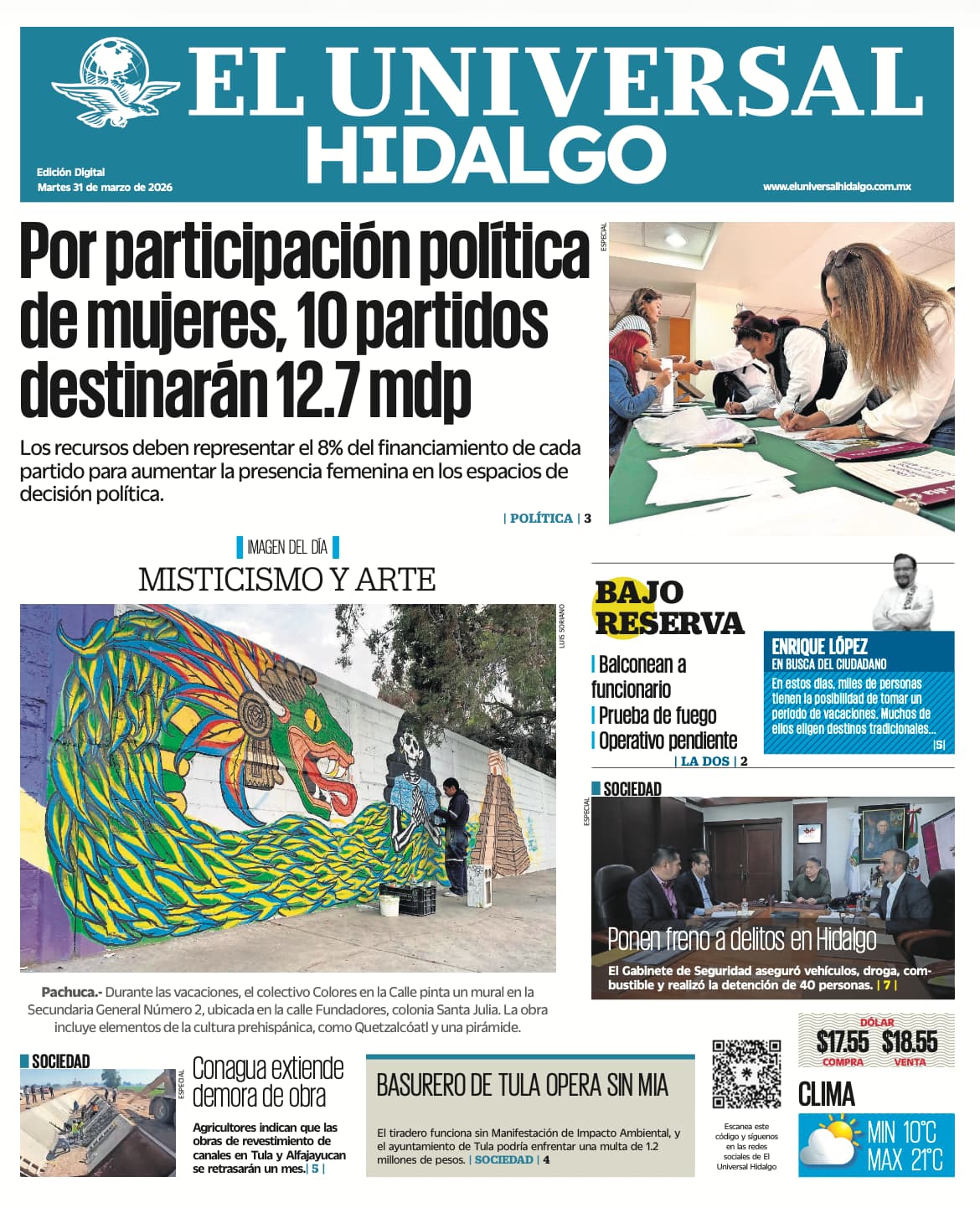 Portada El Universal Hidalgo 31/3/26