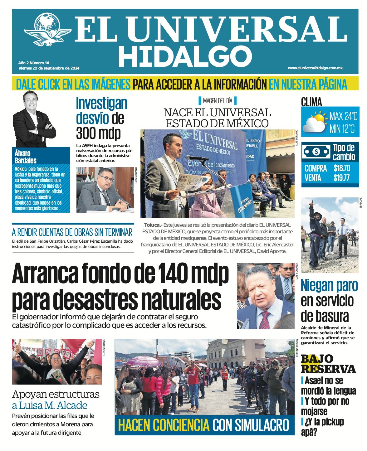 Portada El Universal Hidalgo 200924
