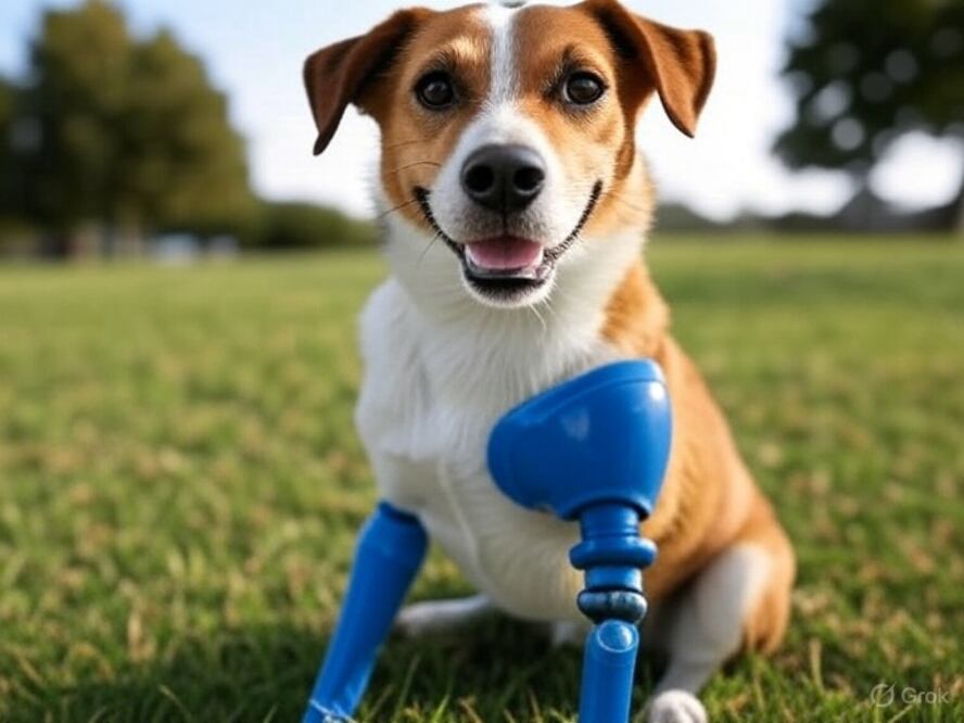 Estudiantes de la Universidad Politécnica de Huejutla (UPH) desarrollaron prototipos de prótesis y sillas de ruedas para perros con discapacidad motriz I Foto: Grok IA