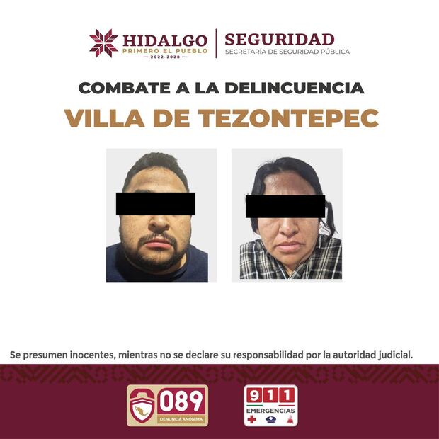 Detienen a dos personas en Villa de Tezontepec por delitos contra la salud | Foto: SSPH