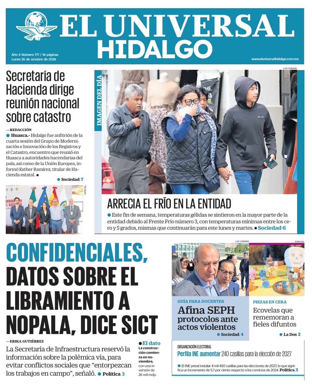 Portada El Universal Hidalgo 261026