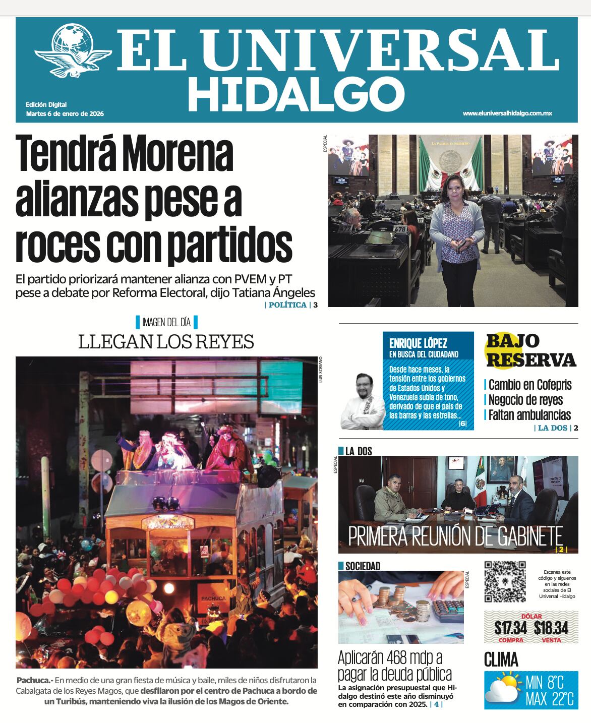 Portada EL UNIVERSAL HIDALGO 6/1/26