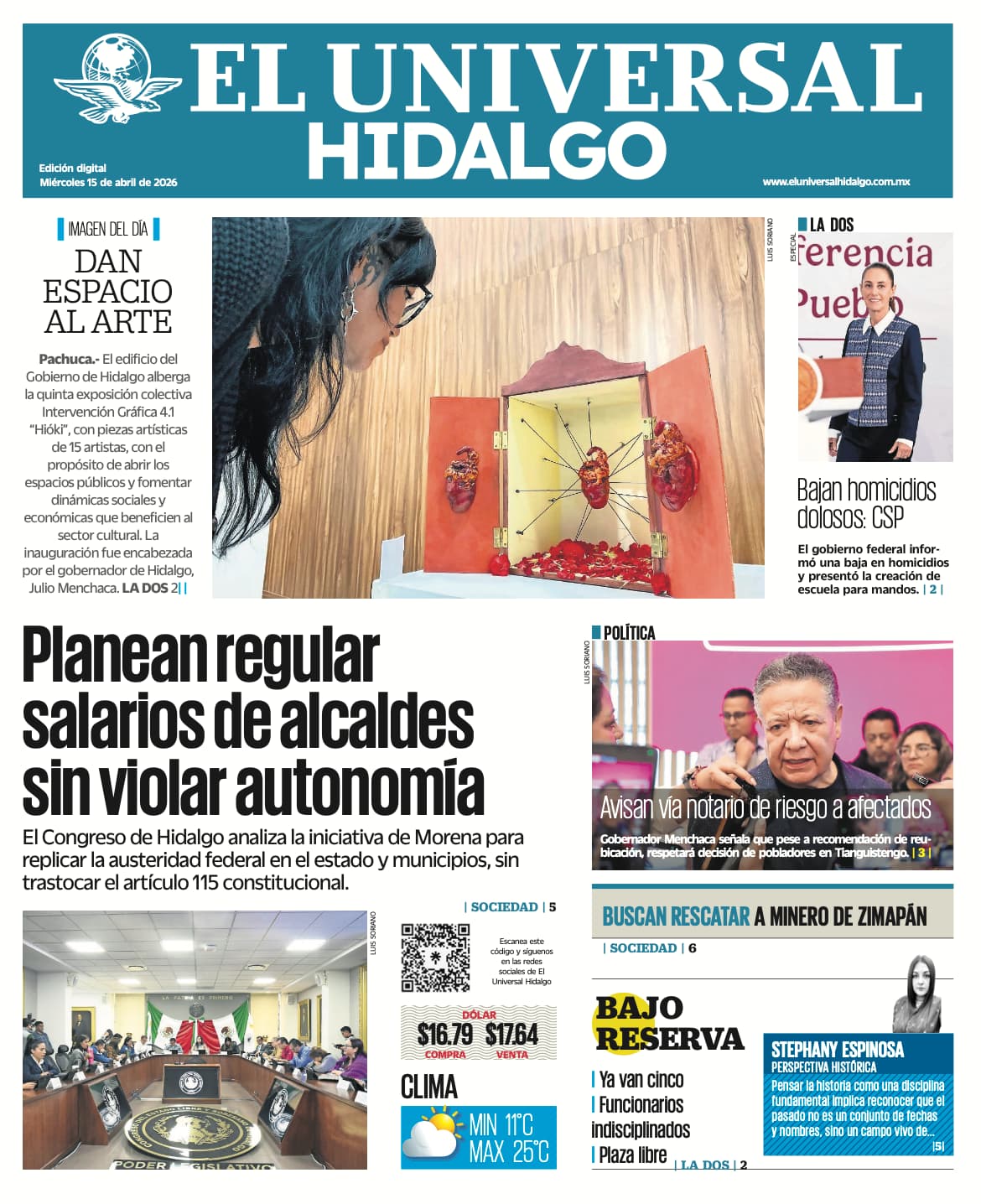 Portada El Universal Hidalgo 15/4/26