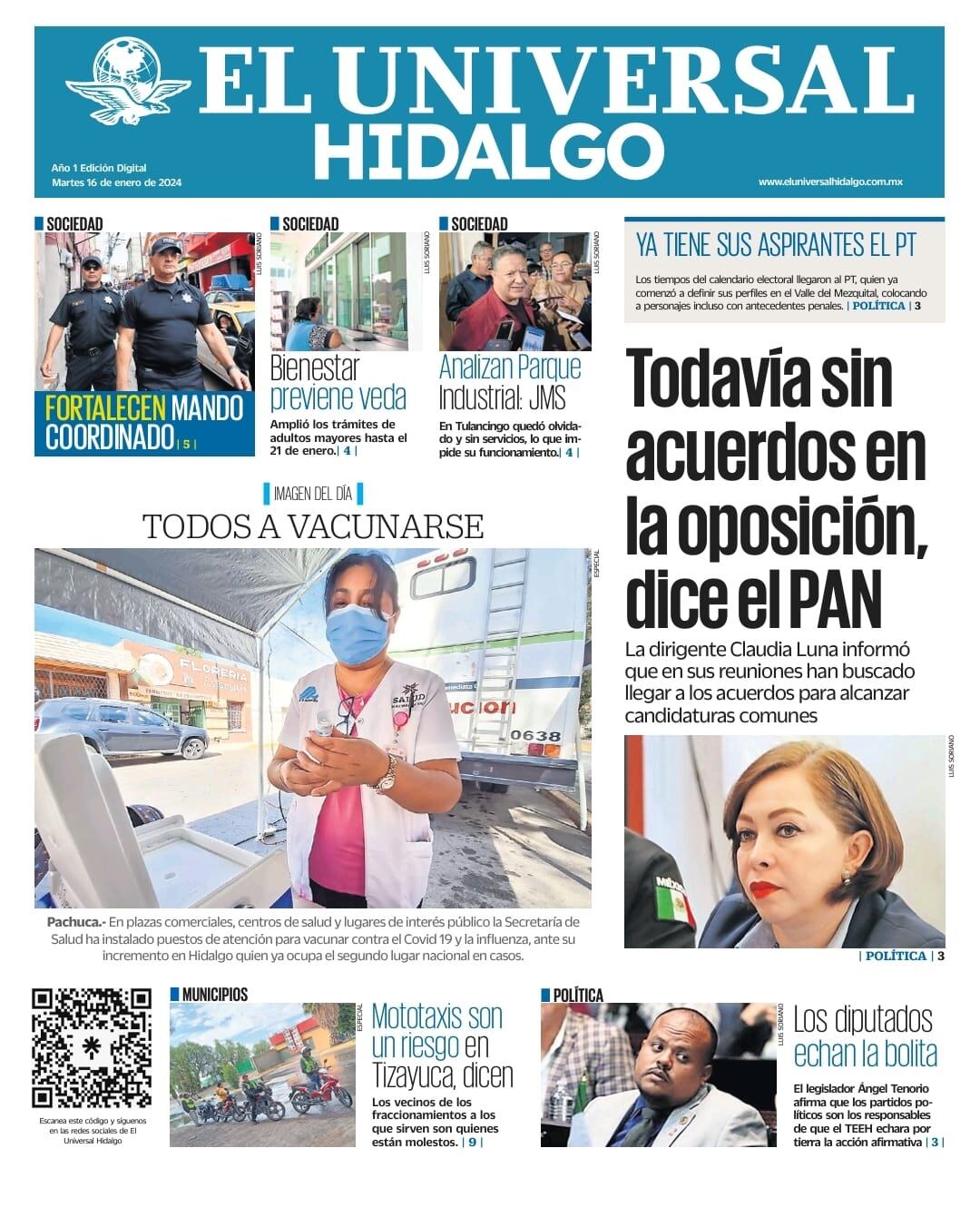 Portada El Universal Hidalgo 160124