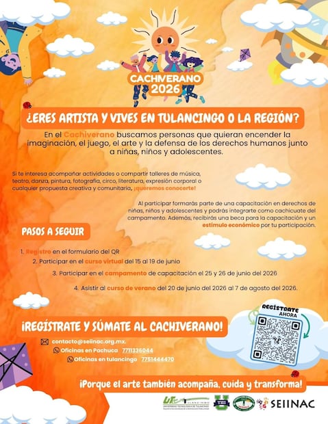 Buscan artistas de Tulancingo para integrarse al Cachiverano 2026 y promover los derechos de la niñez | Cortesía: Seiinac
