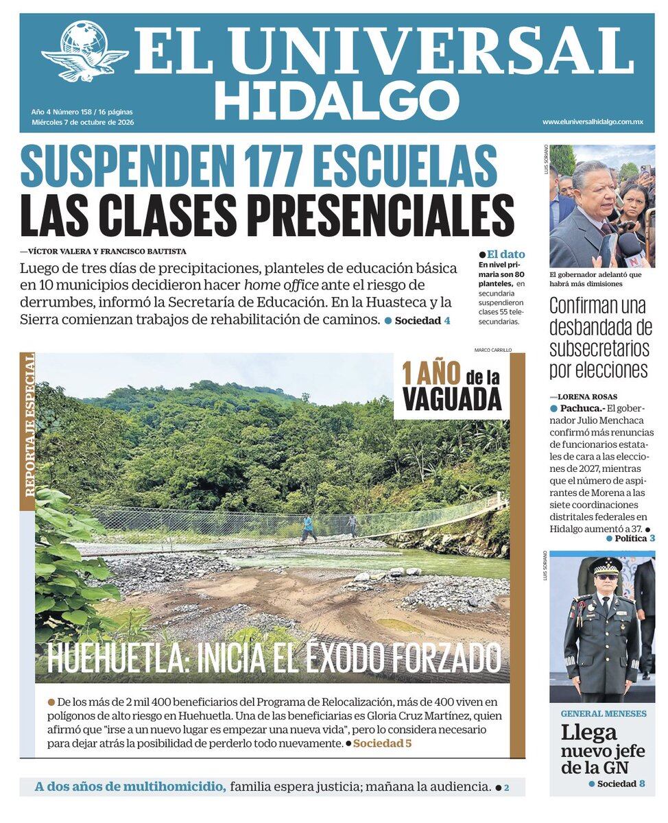 Portada El Universal Hidalgo 7/10/26
