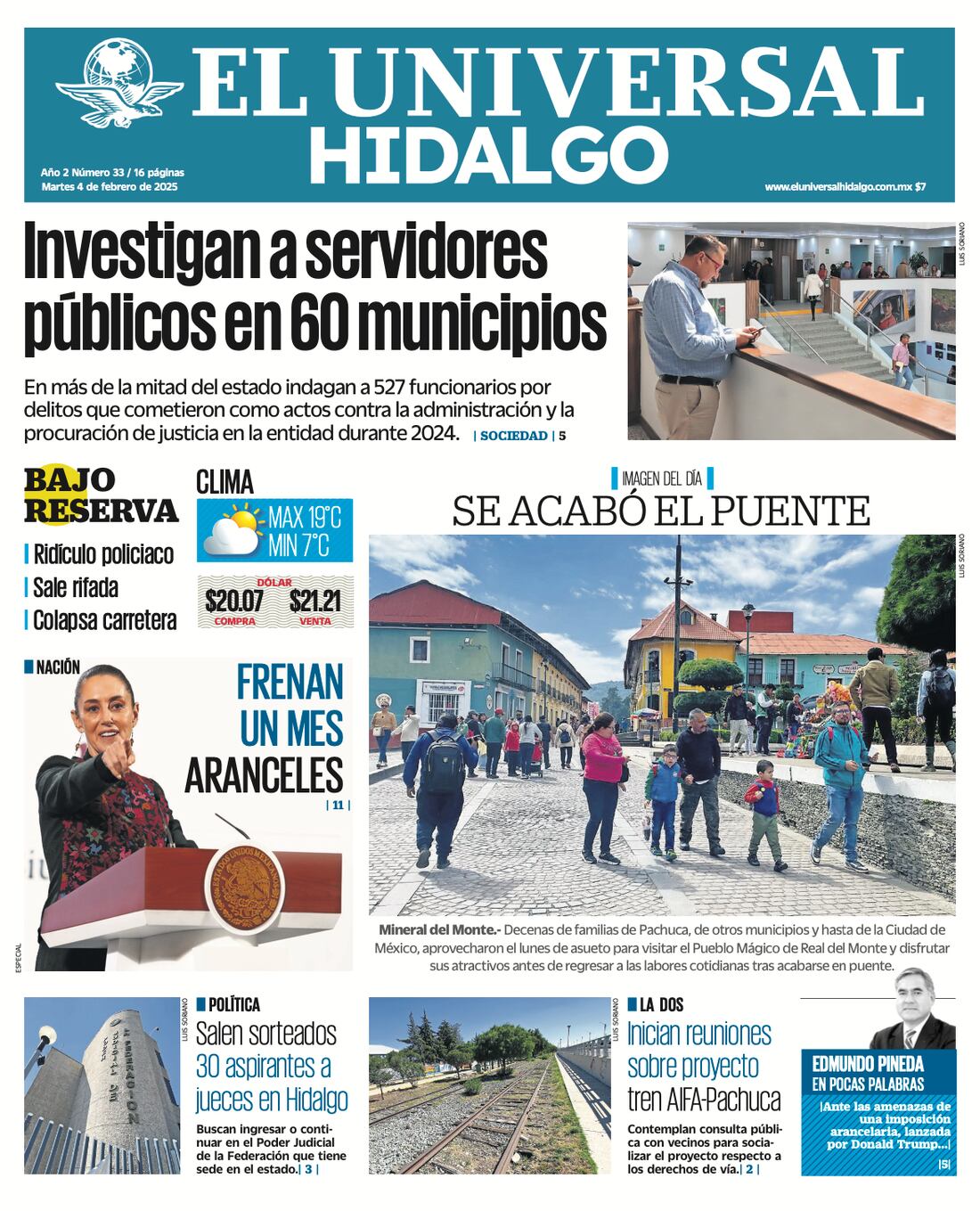 Portada El Universal Hidalgo 040225