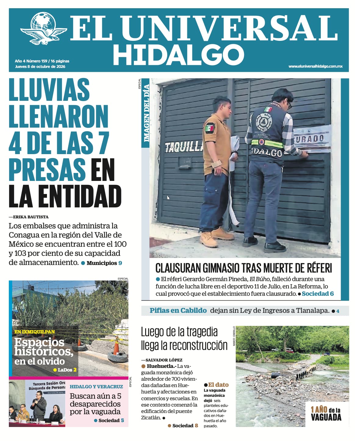 Portada El Universal Hidalgo 8/10/26