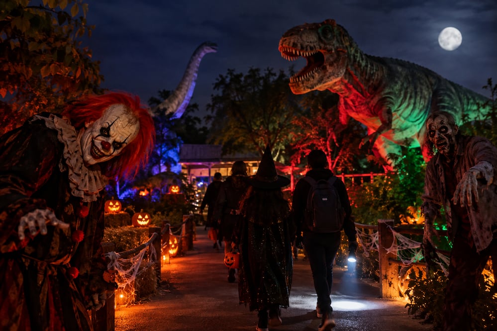 ¡Prepárate para una noche de terror en Dinoparque! Imagen generada con IA
