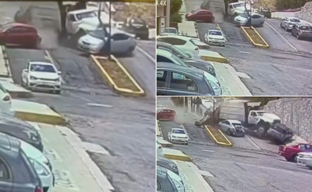 Un camión de basura que circulaba en las inmediaciones de las oficinas de la Secretaría de Educación Pública de Hidalgo, que se ubican en el municipio de San Agustín Tlaxiaca, perdió el control, estrellándose contra varios vehículos   Foto: Toma de video