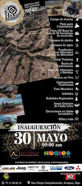 Ruta 51 Xtrem abre en Actopan; será la tercera pista regulada de off road en México | Cortesía: Turismo Hidalgo