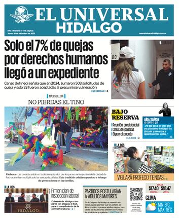 Portada El Universal Hidalgo 181225