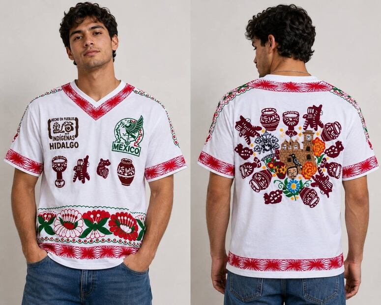 Artesana de Huejutla transforma playera deportiva en homenaje a la identidad de la Huasteca hidalguense | Facebook: Huitzmalotl Bordados