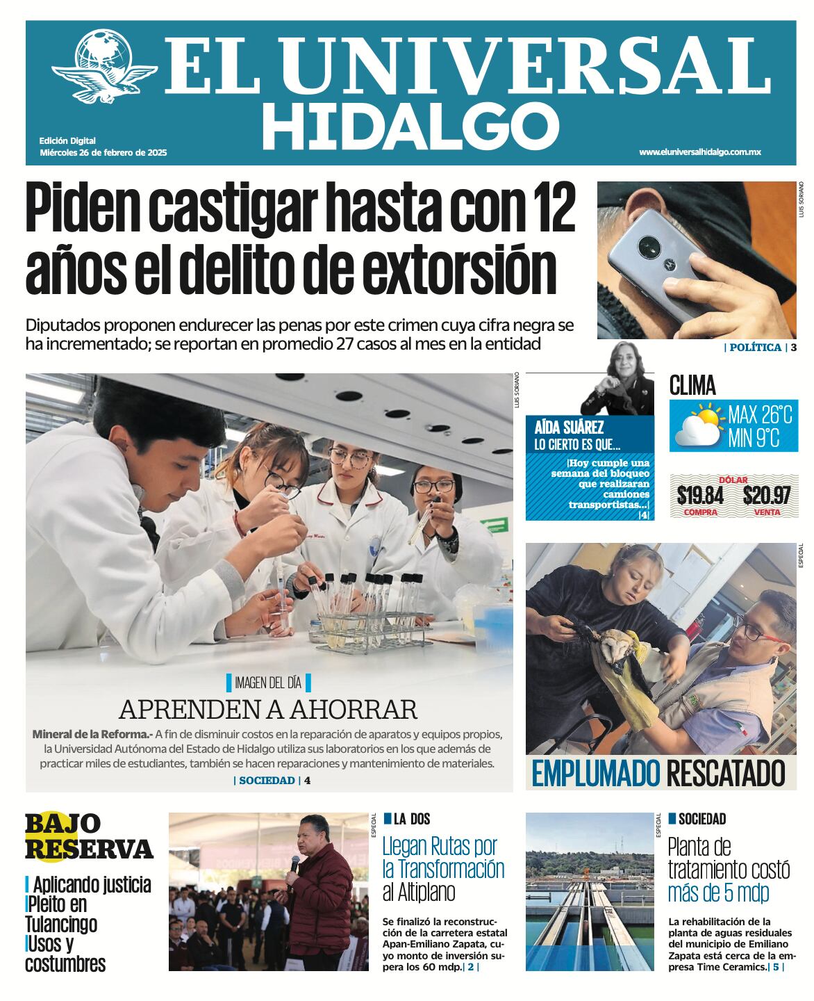 Portada El Universal Hidalgo 260225