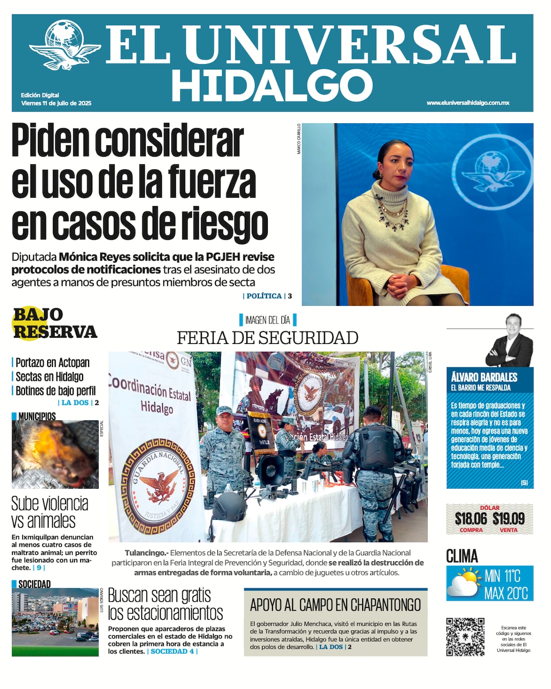 Portada El Universal Hidalgo 110725