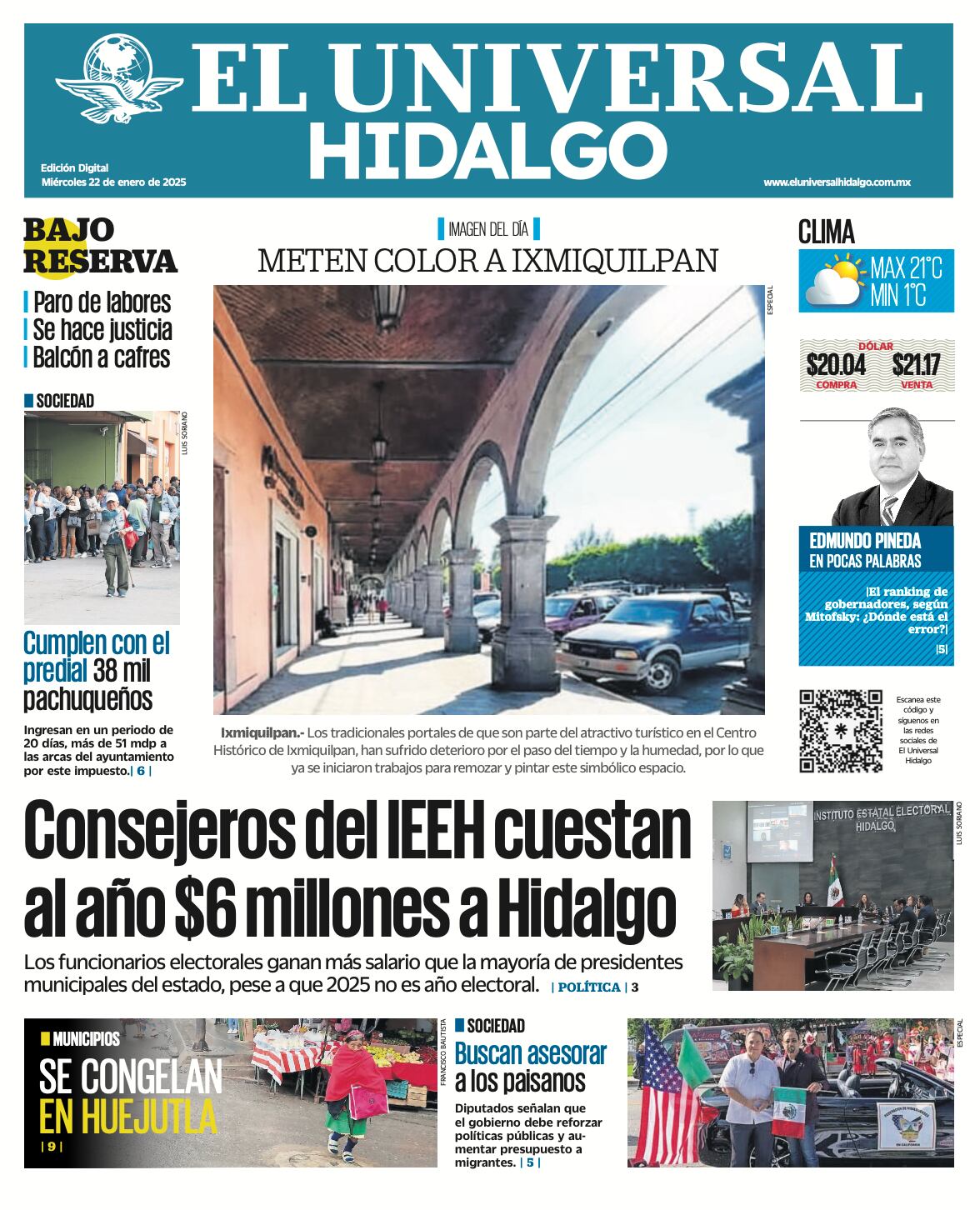 Portada EL UNIVERSAL HIDALGO 220125