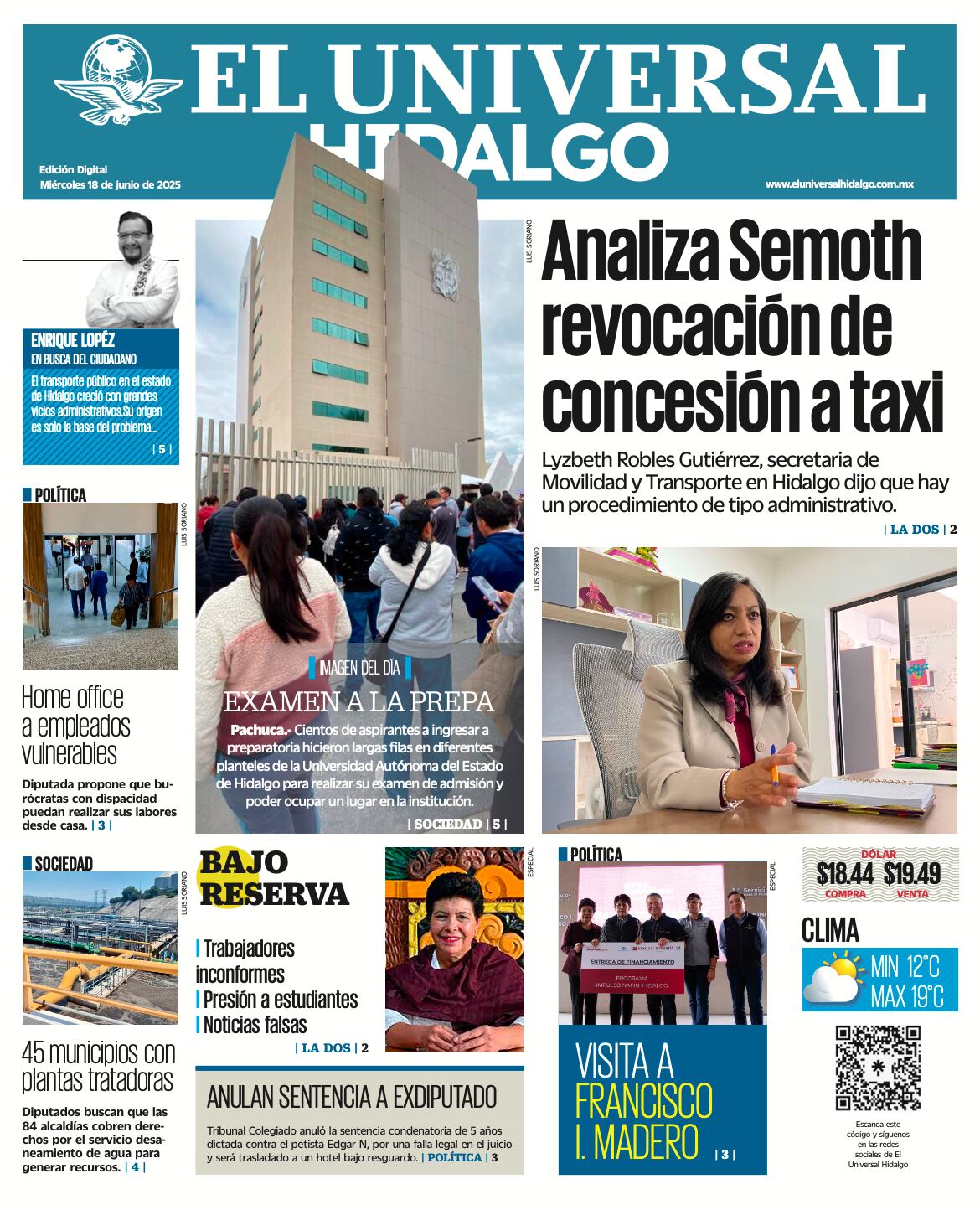 Portada El Universal Hidalgo 180625