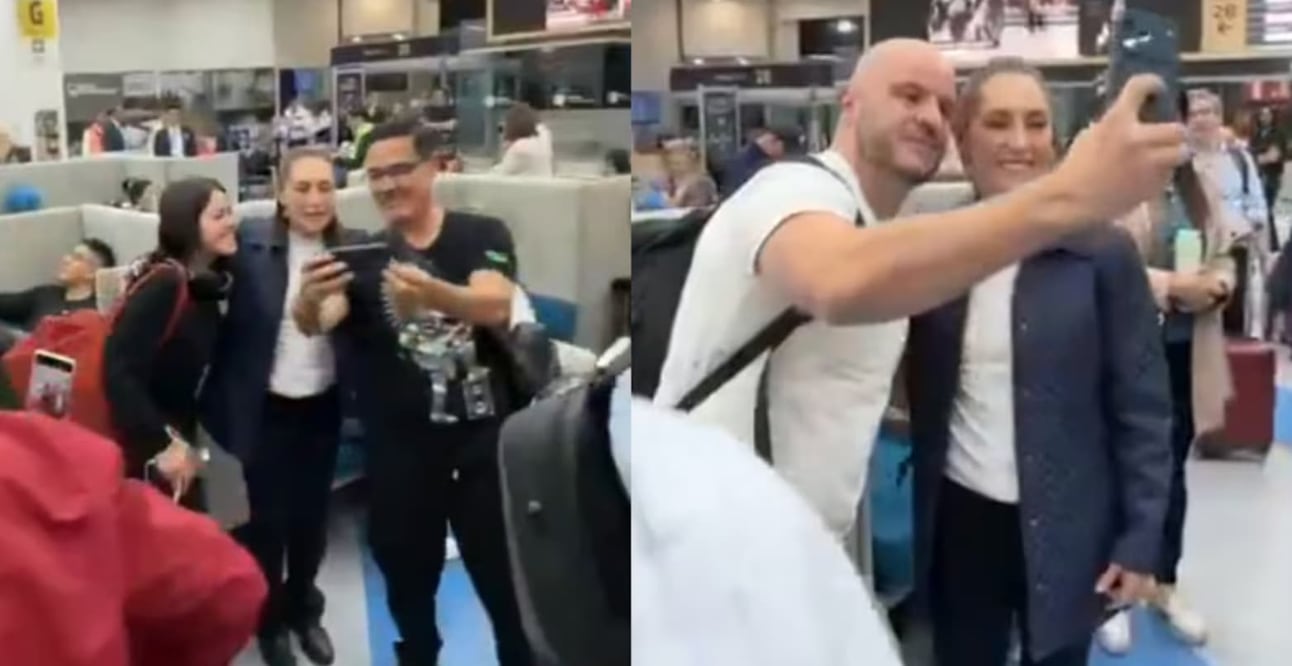 Sheinbaum llega a Madrid entre selfies y abrazos (17/04/2026). Foto: Captura de pantalla