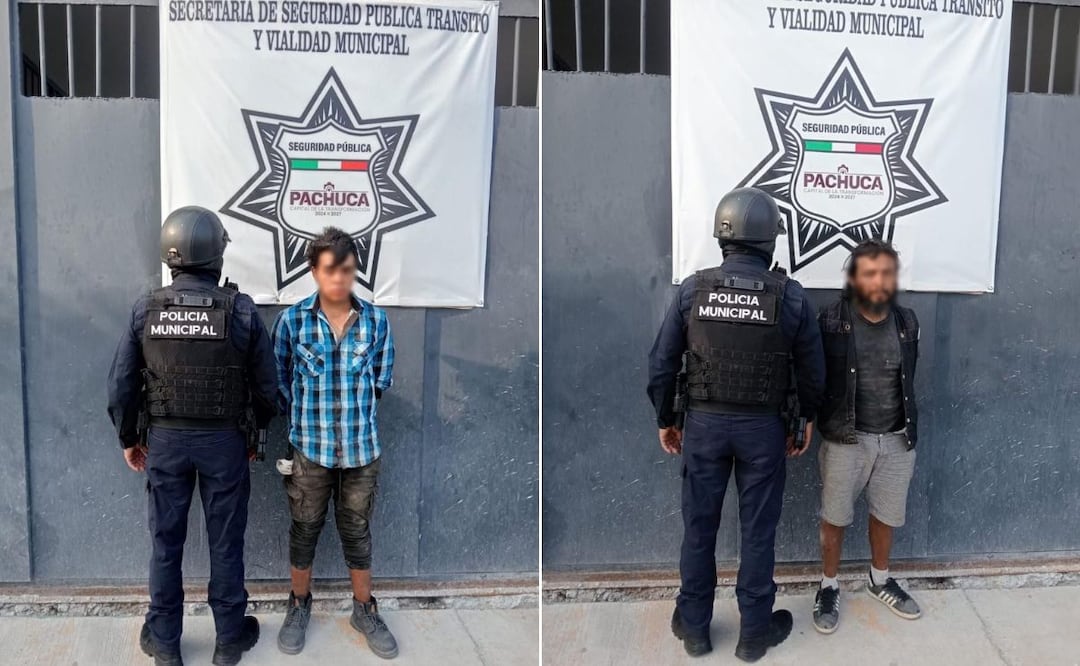 Detienen a dos hombres por presunto robo de coladera en Pachuca | Fotos: SSPTyV