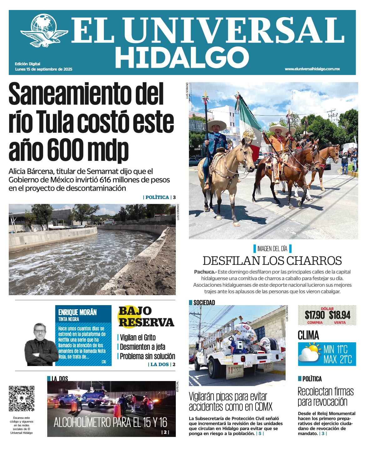 Portada El Universal Hidalgo 150925
