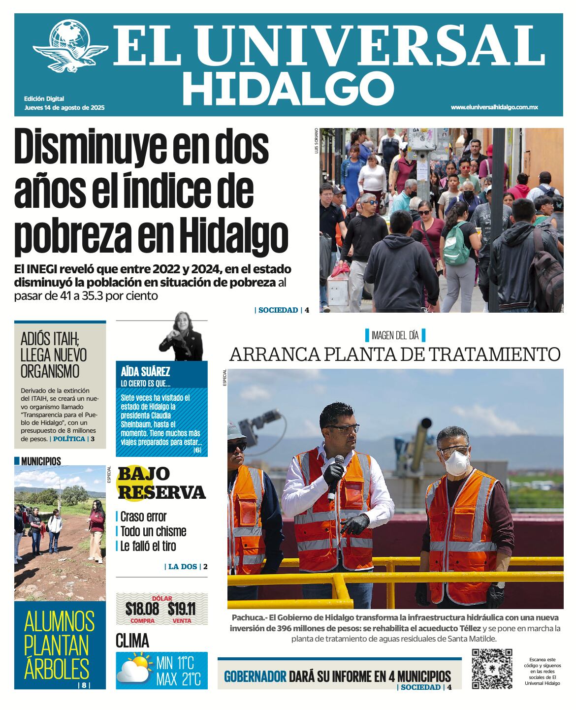 Portada El Universal Hidalgo 140825