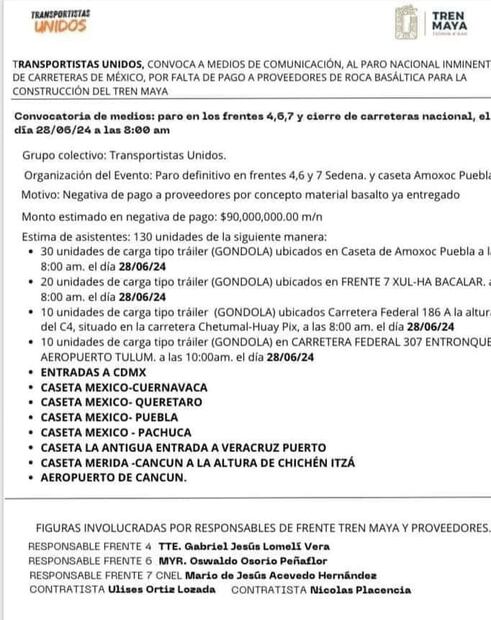 Cortesía: Transportistas Unidos