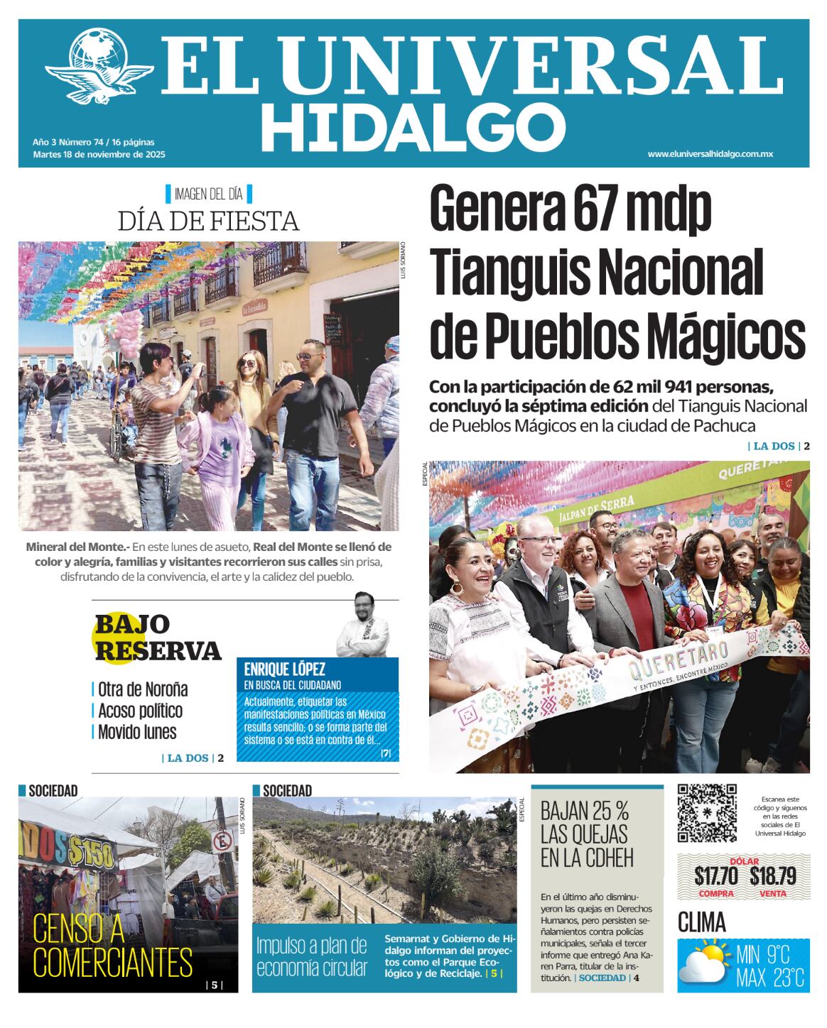 Portada EL Universal Hidalgo 181125