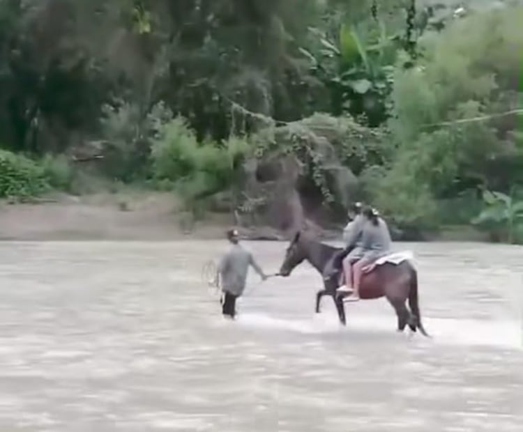 Niños cruzan río en teleférico improvisado para ir a la escuela en Tlahuiltepa | Captura de video