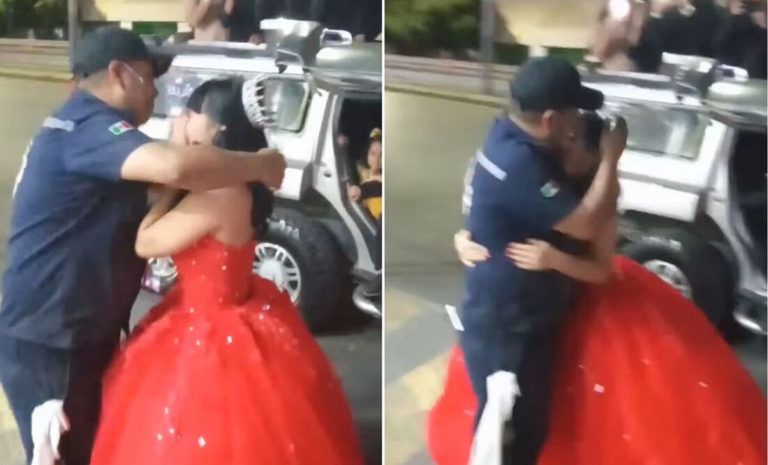 Causó gran revuelo un video donde se observa a una quinceañera bajar de una limusina en una gasolinera y corre a abrazar a su papá, quien trabaja como despachador | Capturas de videos