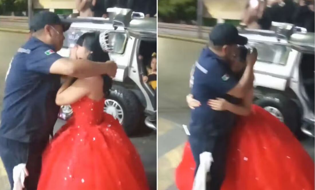 Causó gran revuelo un video donde se observa a una quinceañera bajar de una limusina en una gasolinera y corre a abrazar a su papá, quien trabaja como despachador | Capturas de videos