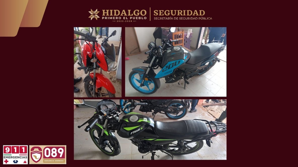 Desmantelan presunta banda dedicada al robo de motocicletas en Pachuca | Fotos: SSPH