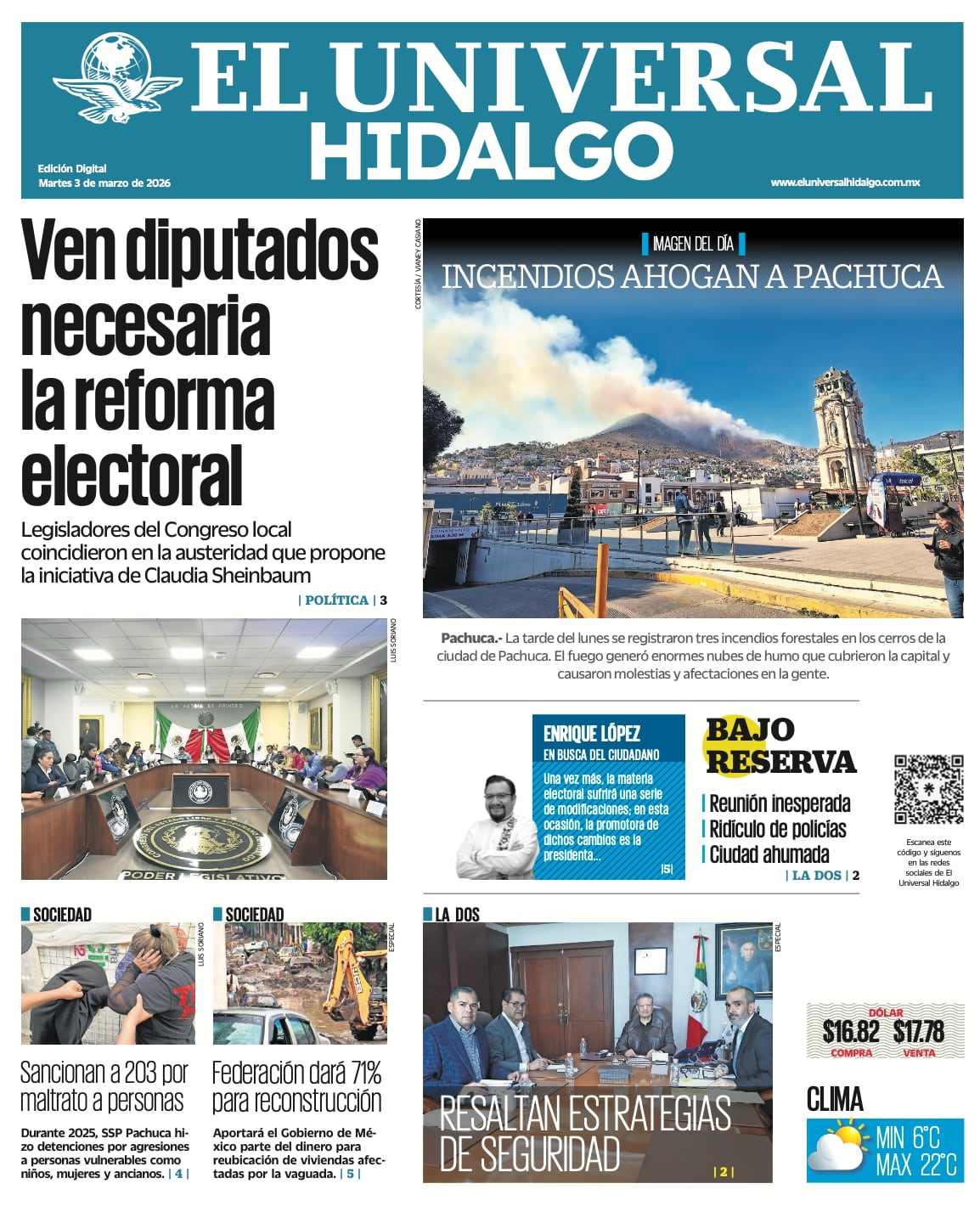 Portada El Universal Hidalgo 3/3/26