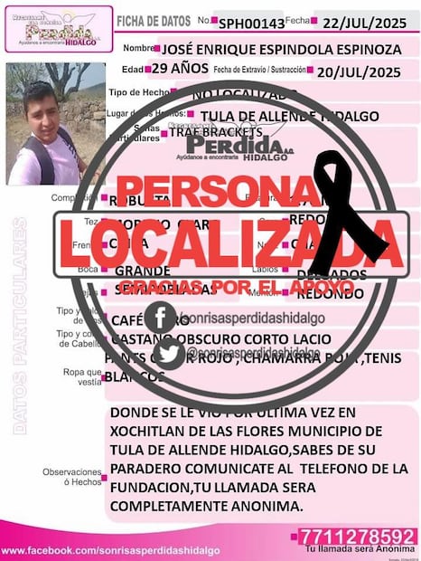 Hallan en canal de Tezontepec el cuerpo de joven desaparecido en Tula | Facebook: Sonrisas Perdidas Hidalgo