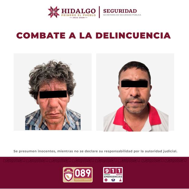 Detienen en Tizayuca a dos presuntos implicados en doble homicidio | Fotos: SSPH
