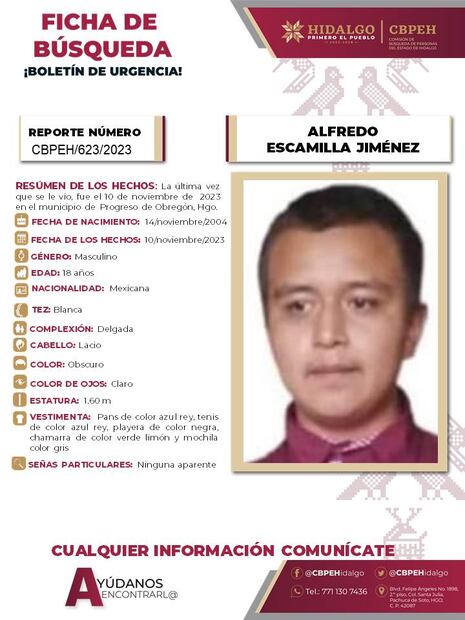 Desaparecido en Progreso de Obregón Foto: Especial