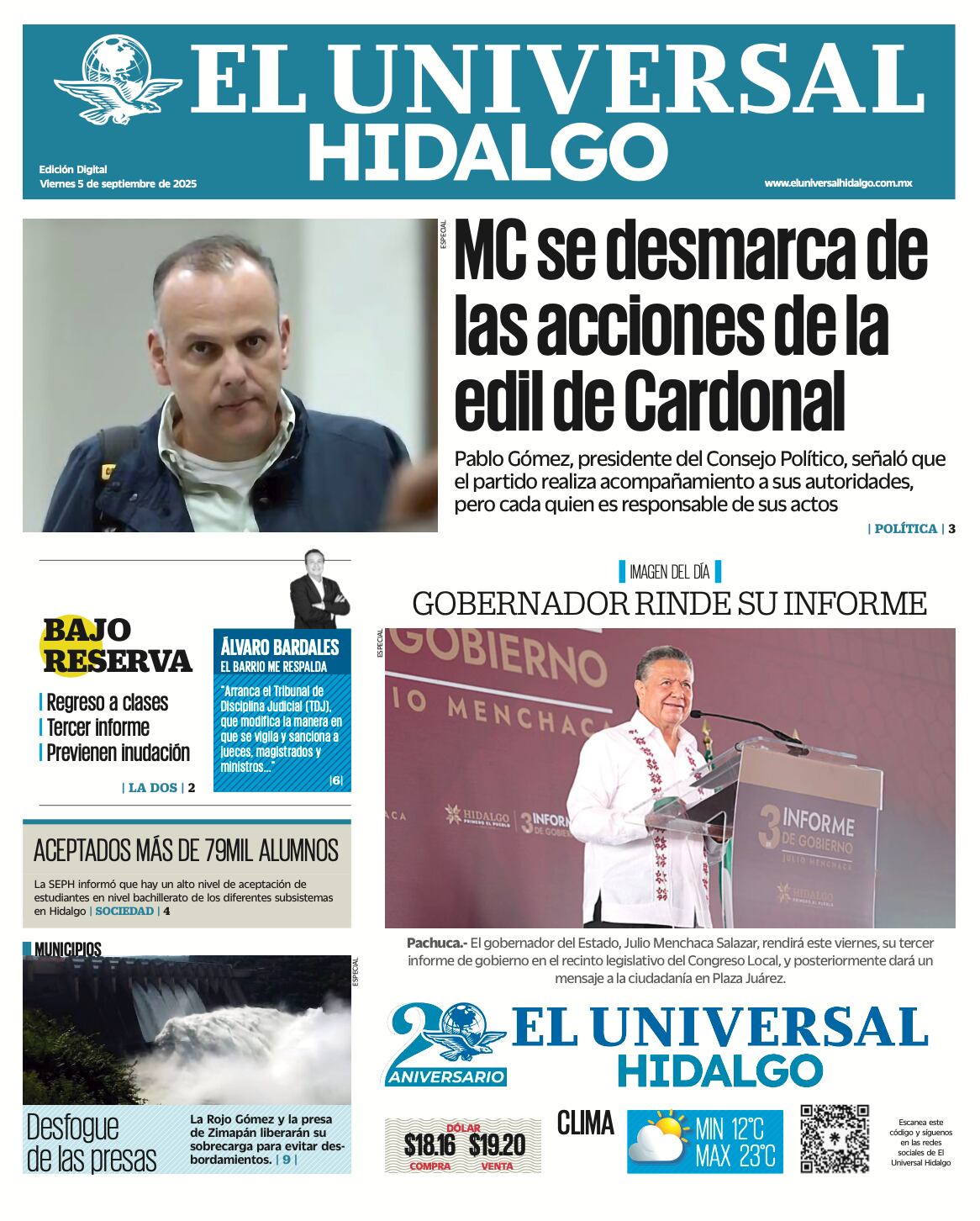 Portada El Universal Hidalgo 5/9/25