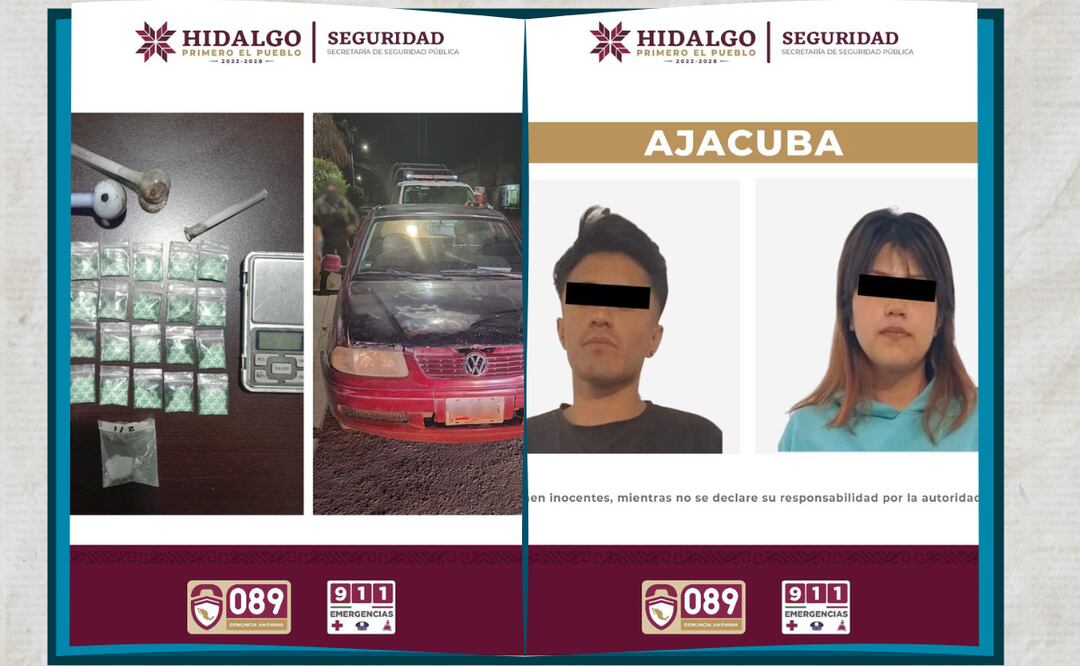 Durante la revisión, se identificó que tenían en posesión 24 envoltorios con sustancia granulada con características de droga sintética “cristal”, así como una báscula de precisión. I Foto: Especial