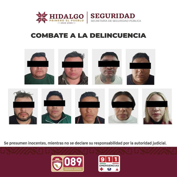 Detienen a 9 integrantes de banda dedicada al robo y alteración de vehículos en Pachuca | Fotos: SSPH